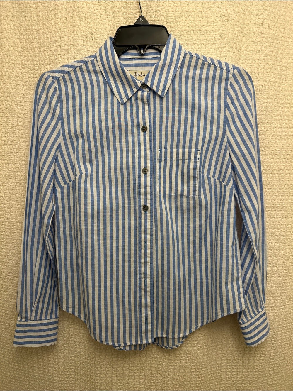Style & Co. Blue and White Vertical Stripe Button-Down Shirt